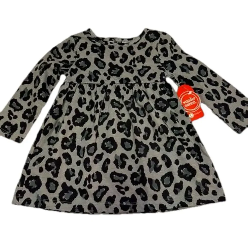Wonder Nation Girls Leopard Print Long Sleeve Dress Diaper Cover Set 18M NWT